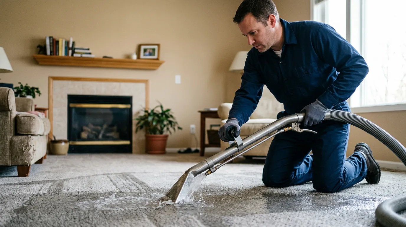Water damage restoration technician working near Kirwin, KS